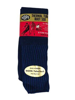 NWT Vintage Hope Mens Thermal Wool Stretch Boot Socks Navy 9-15 Full Cushion